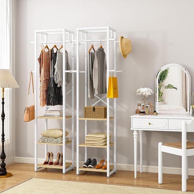 Freestanding Coat Rack with Shelves & Hooks Entryway Storage Stand 180cm