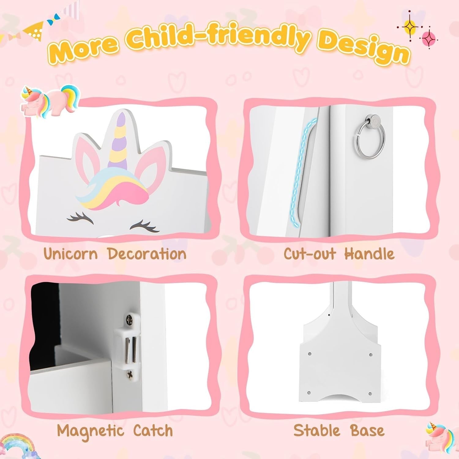 White Jewellery Cabinet Armoire Full Length Mirror Storage for Girls