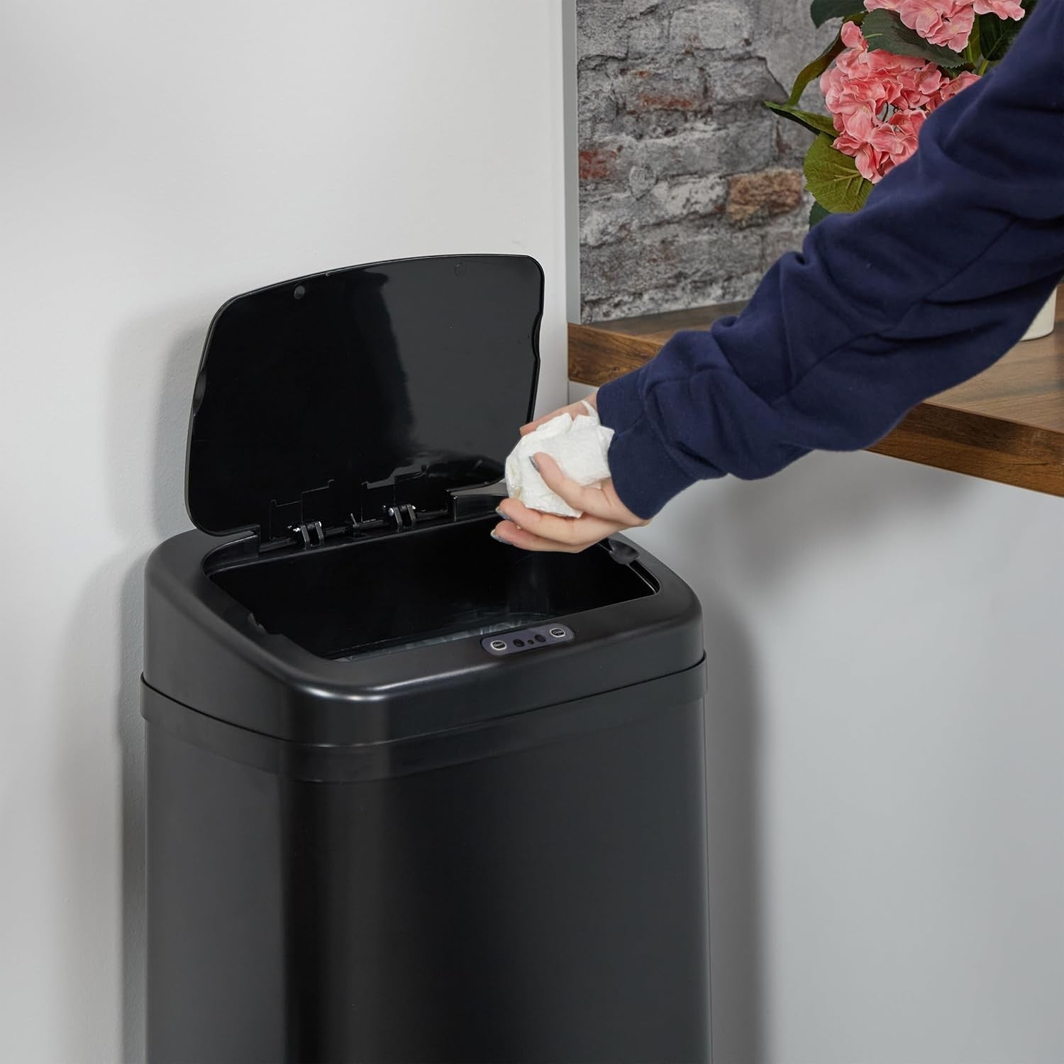 50L Touchless Kitchen Bin Sensor Automatic Lid Black Steel
