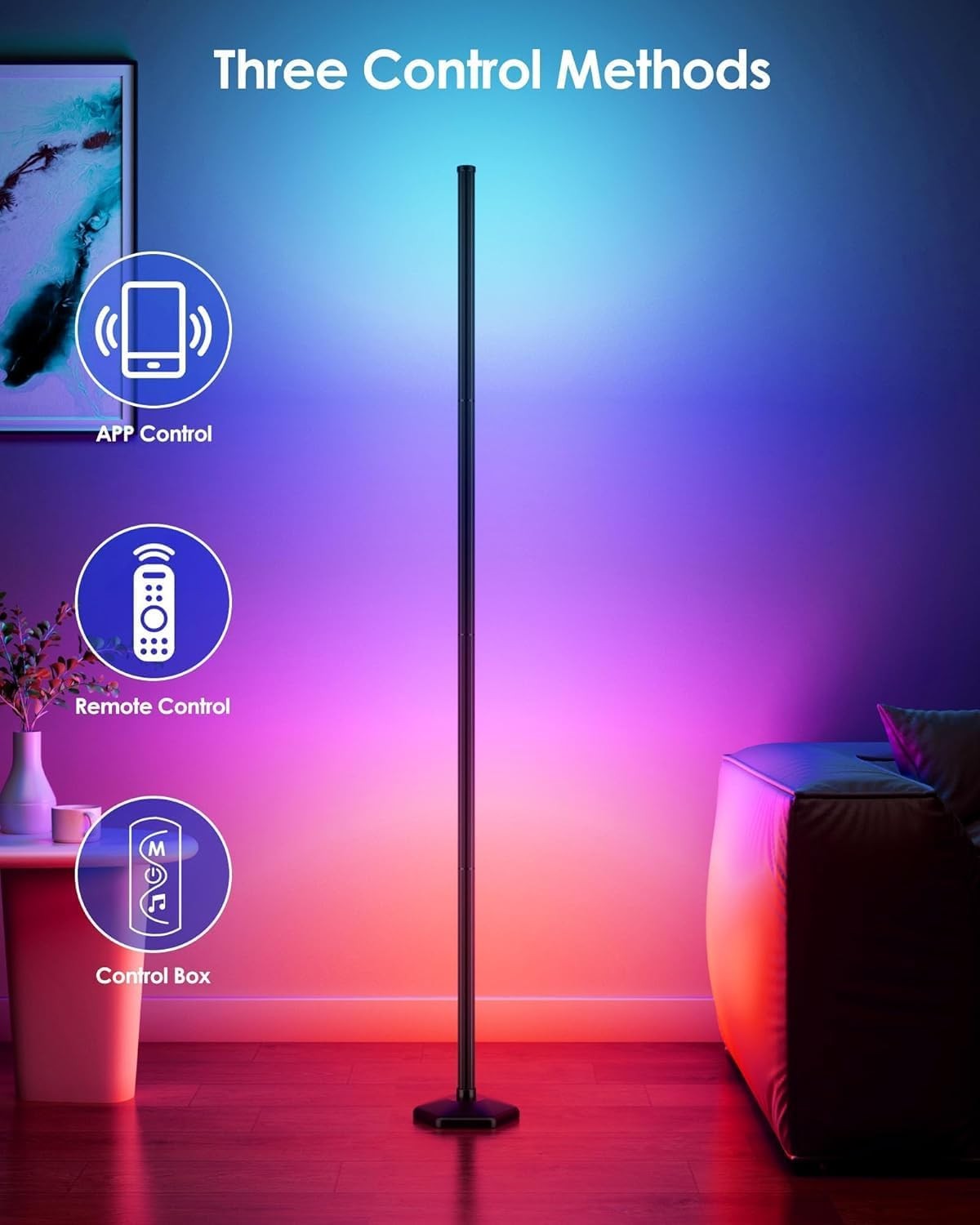 RGB Corner Floor Lamp 2 Pack App Remote Music Sync LED Mood Light Gaming Room
