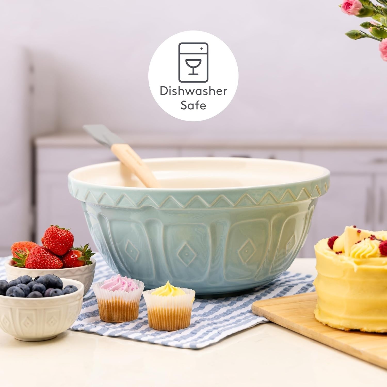 4L Earthenware Mixing Bowl 29cm Lightweight Baking Bowl With Lid