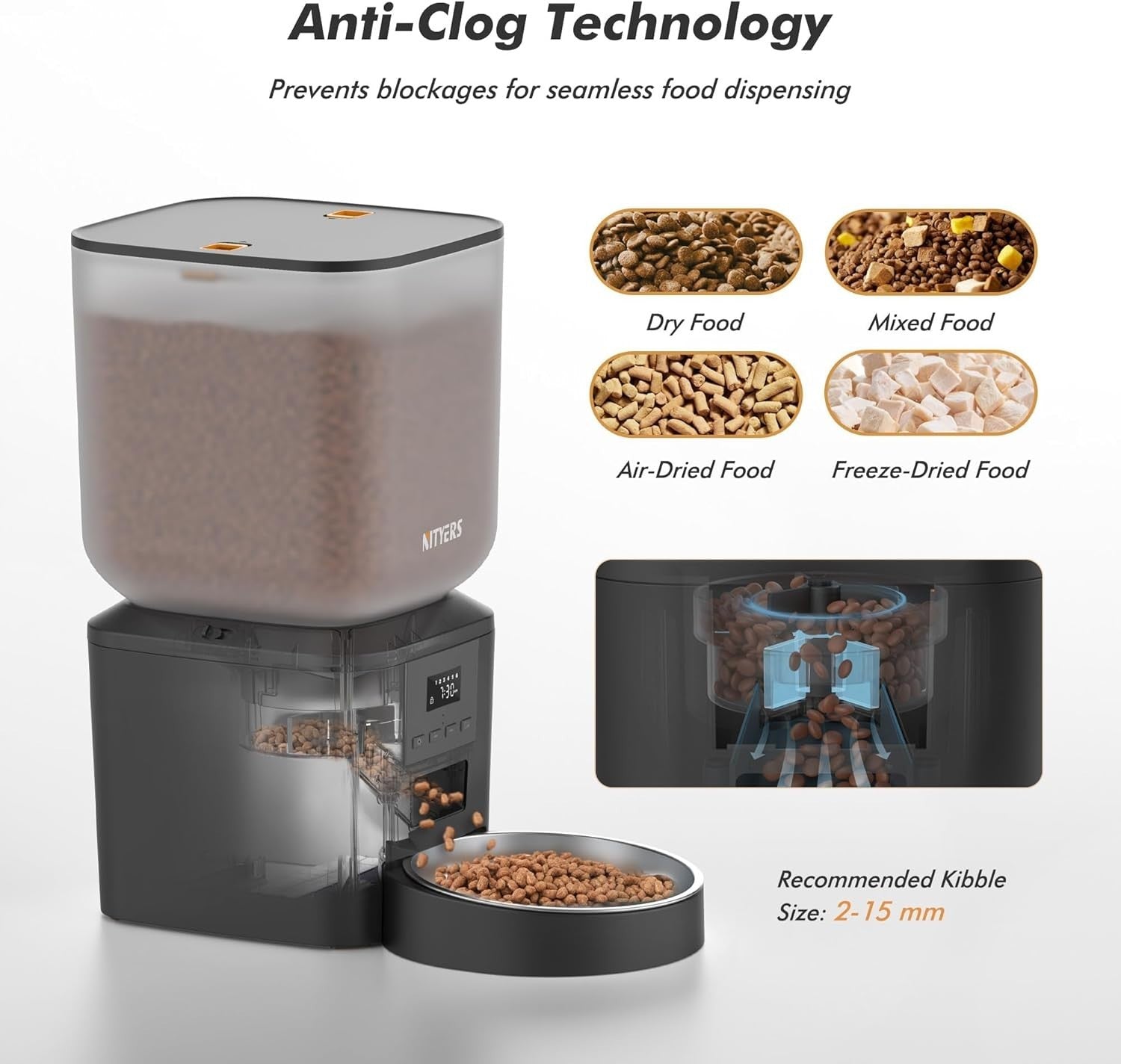8L Automatic Cat Feeder Timed Pet Food Dispenser 1-6 Meals Voice Record