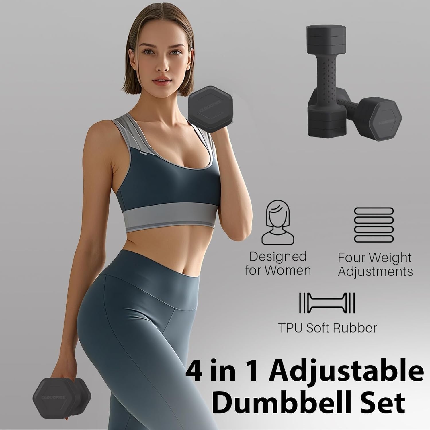 Women’s Adjustable Hand Weights 2–5lb Dial Dumbbells Compact Home Fitness