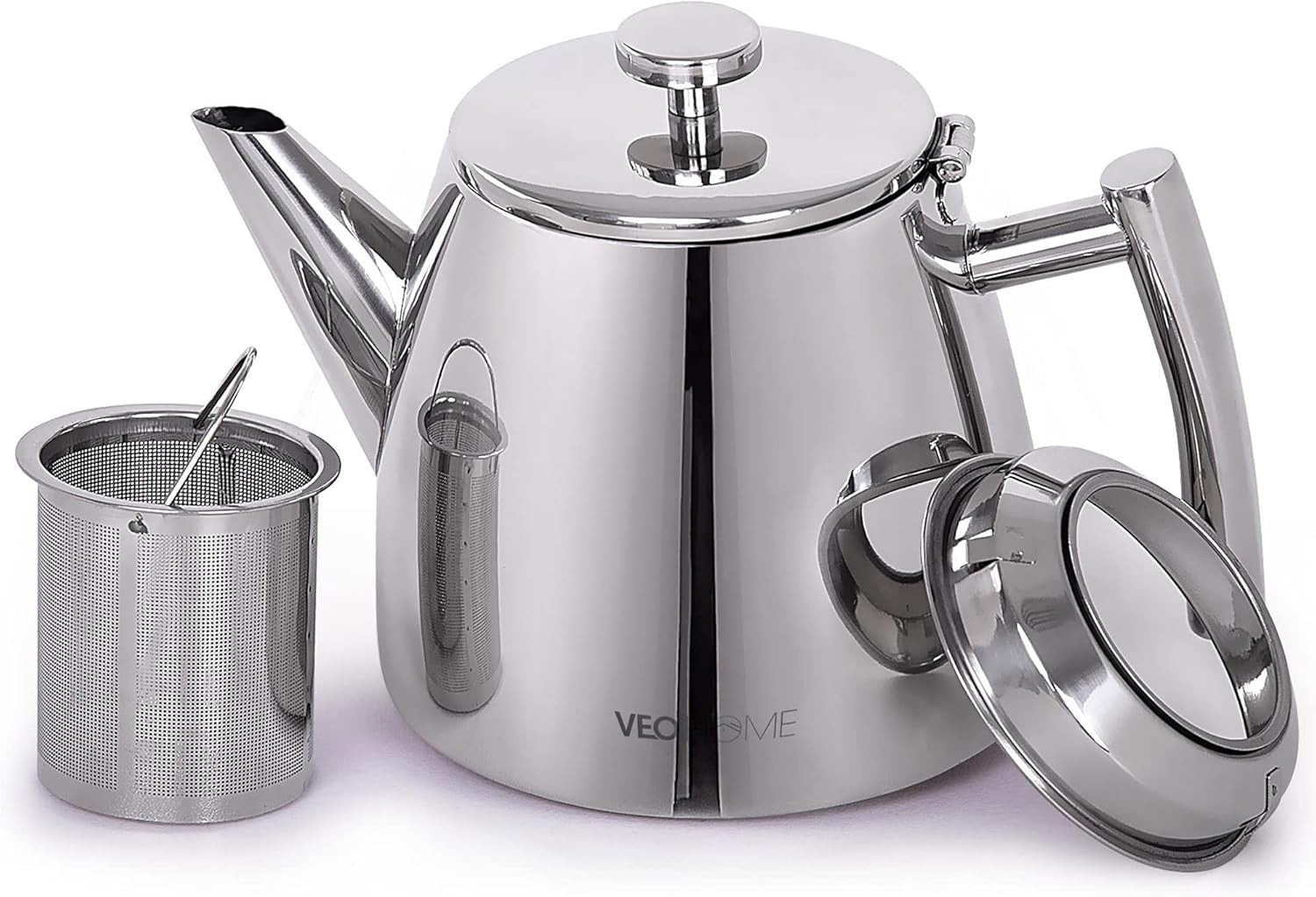 Stainless Steel Teapot 500ml Double Wall Insulated Tea Pot w/ Infuser