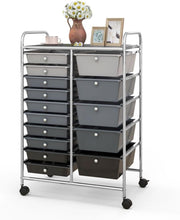 15 Drawer Rolling Storage Trolley Utility Organizer Cart Black Silver