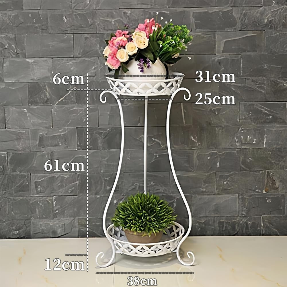 2 Tier White Metal Plant Stand Indoor Outdoor Flower Pot Display Rack 79CM