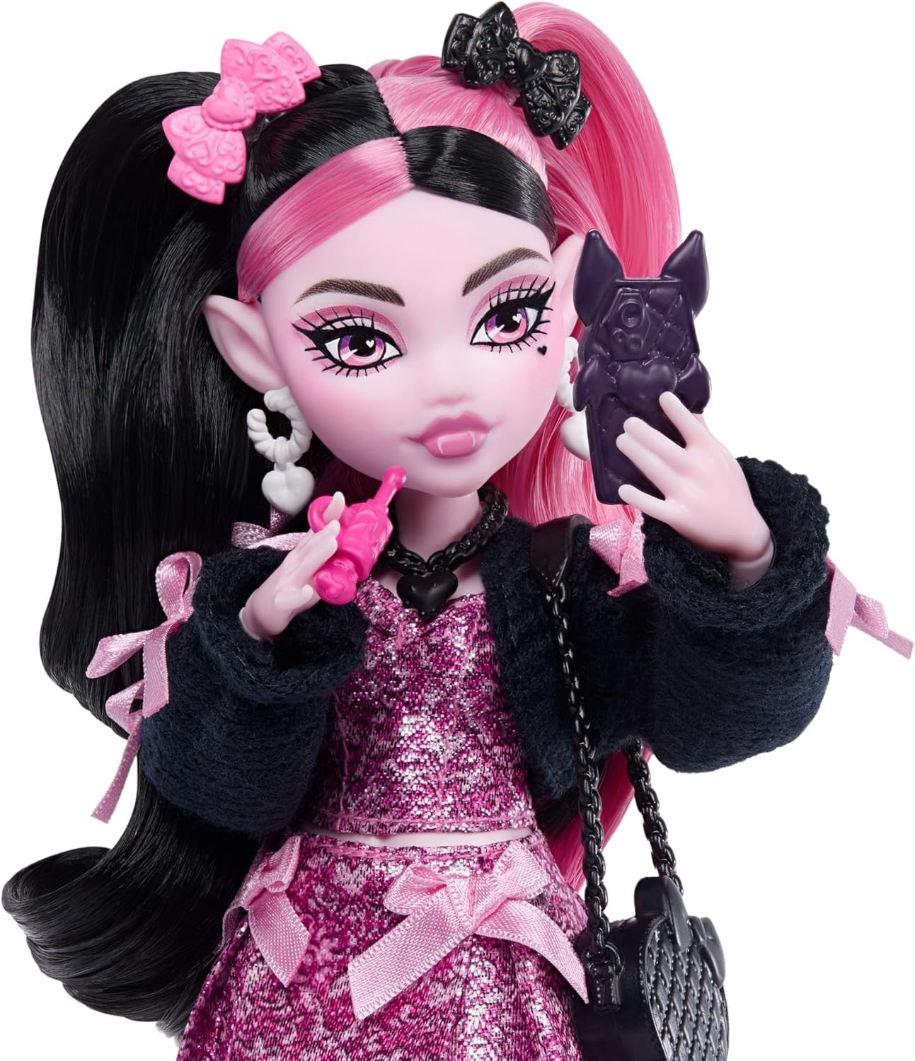Pink Bow Fashion Doll with Pet Bat 7 Accessories Cute Outfit