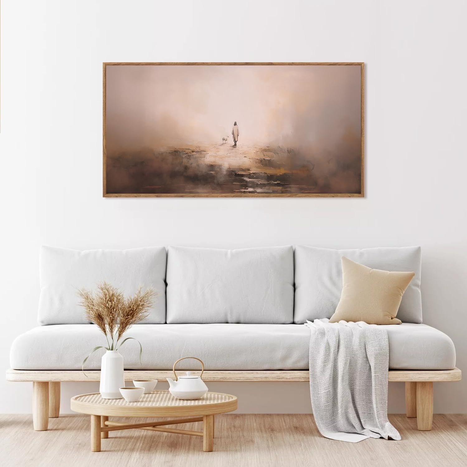 Jesus Christian Wall Art Lost Sheep Parable Framed Canvas Faith Decor 20x40