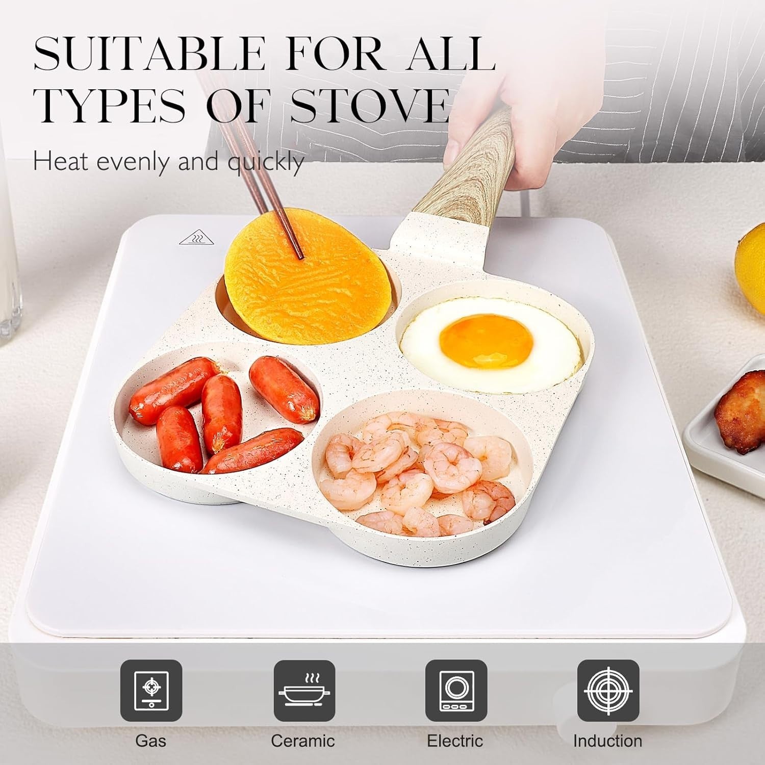 4-Cup Non-Stick Egg Pan Granite Omelette Skillet, Multi-Section Breakfast Pan