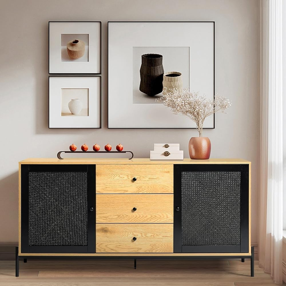Rustic Wooden Sideboard TV Cabinet 2 Doors 3 Drawers Storage Cupboard