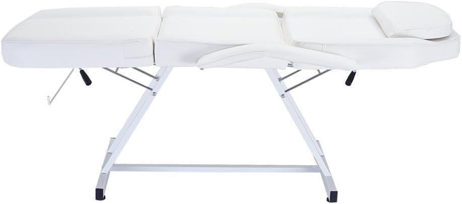 Reclining Massage Table Adjustable Beauty Salon Bed w/ Swivel Stool White