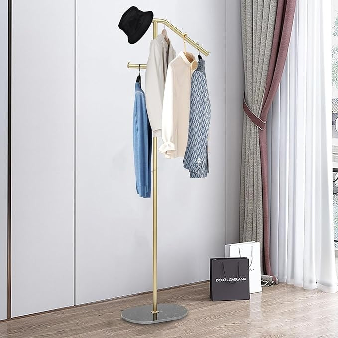 Gold & Black Marble Base Coat Rack 170cm L-Shaped Metal Clothes Organizer