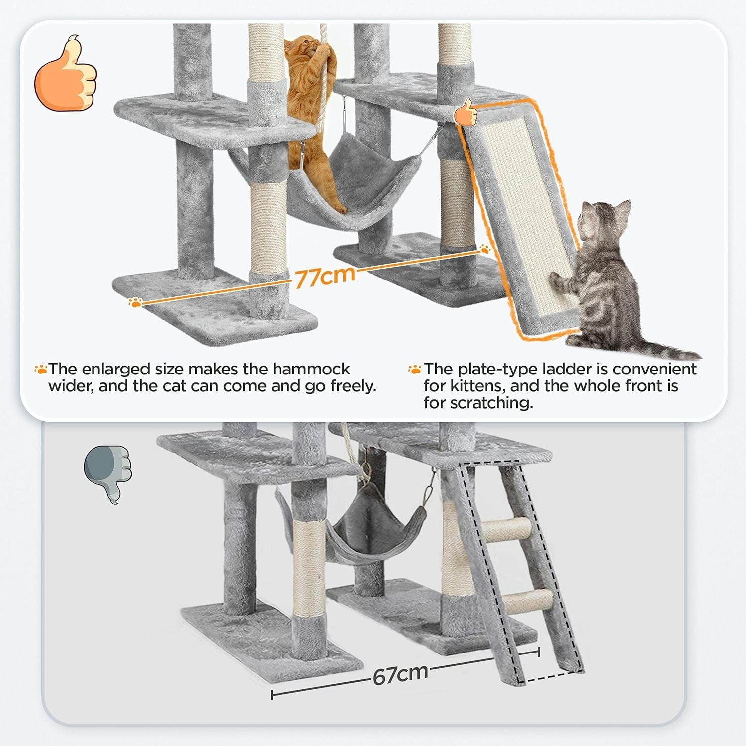 Large Cat Tree 159cm Tall Multi Level Tower With Hammock Scratching Posts