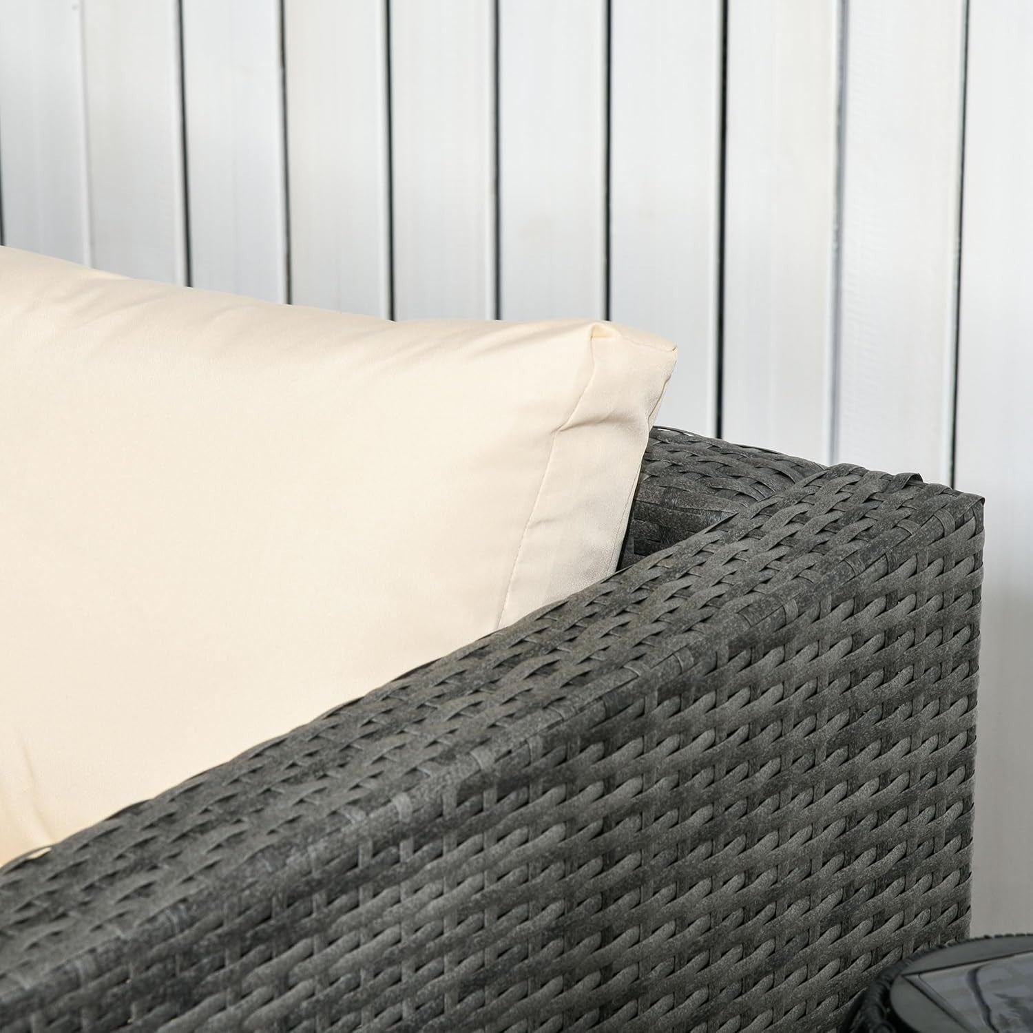 4-Seater L-Shaped PE Rattan Garden Sofa Set with Thick Cushions & Glass Table