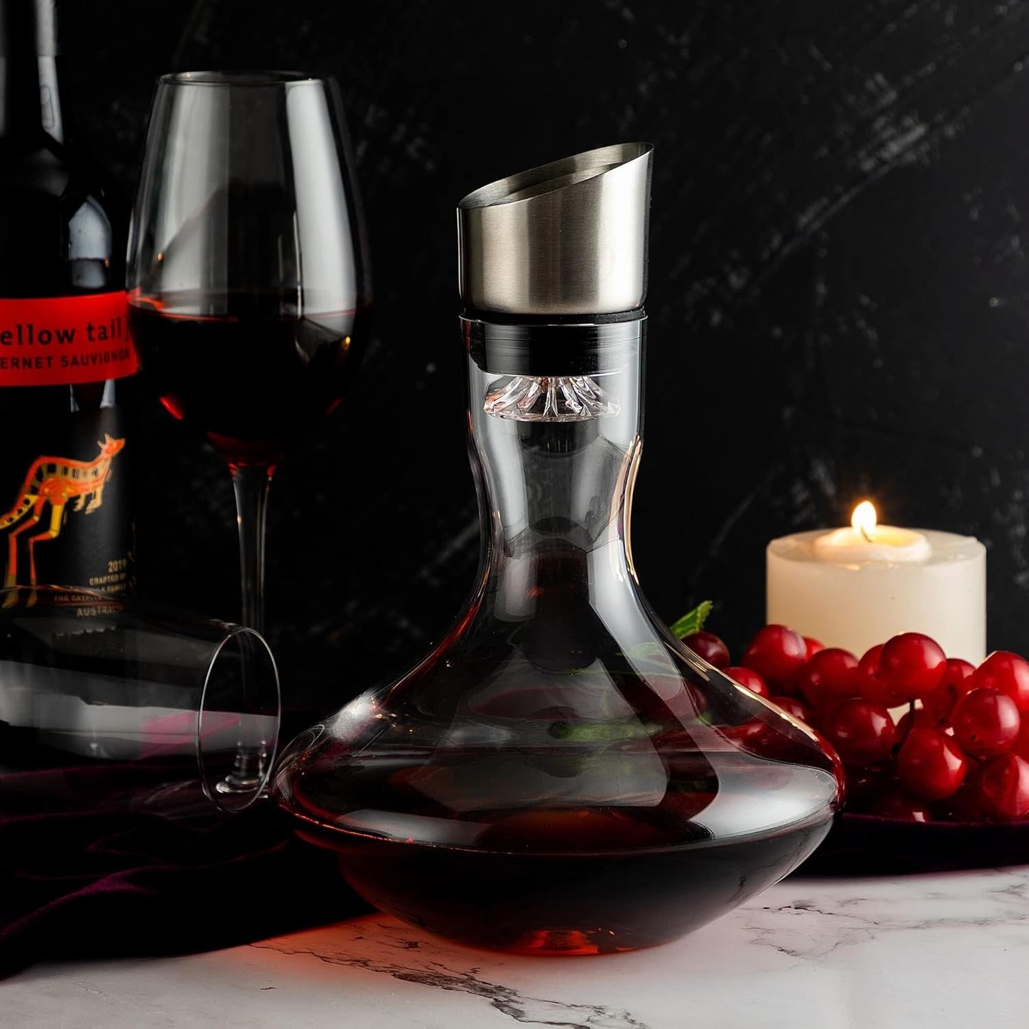 750ml Crystal Wine Decanter with Built-In Aerator Stainless Steel Lid Gift Set