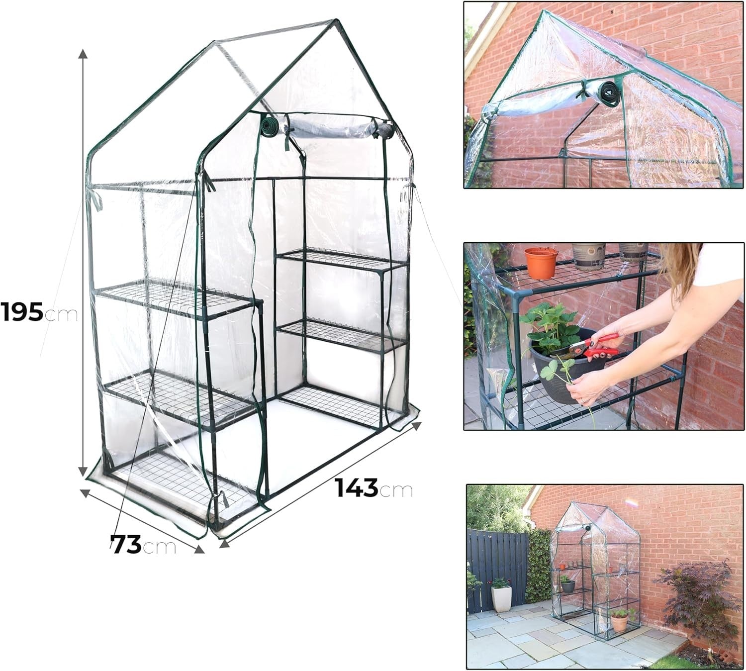 Walk-In Greenhouse with 3 Shelves | Heavy Duty Steel Frame & Clear PVC Cover