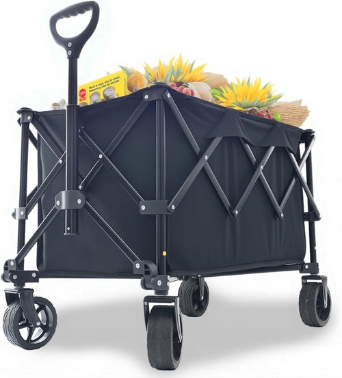 Heavy Duty 140L Foldable Festival Trolley Wagon with Telescopic Handle Black