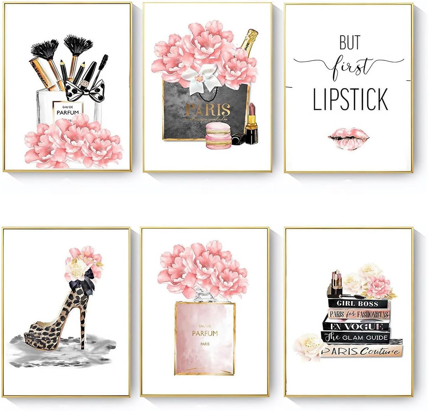 Fashion Wall Art Set of 6 Glam Makeup Prints 8x10 Unframed