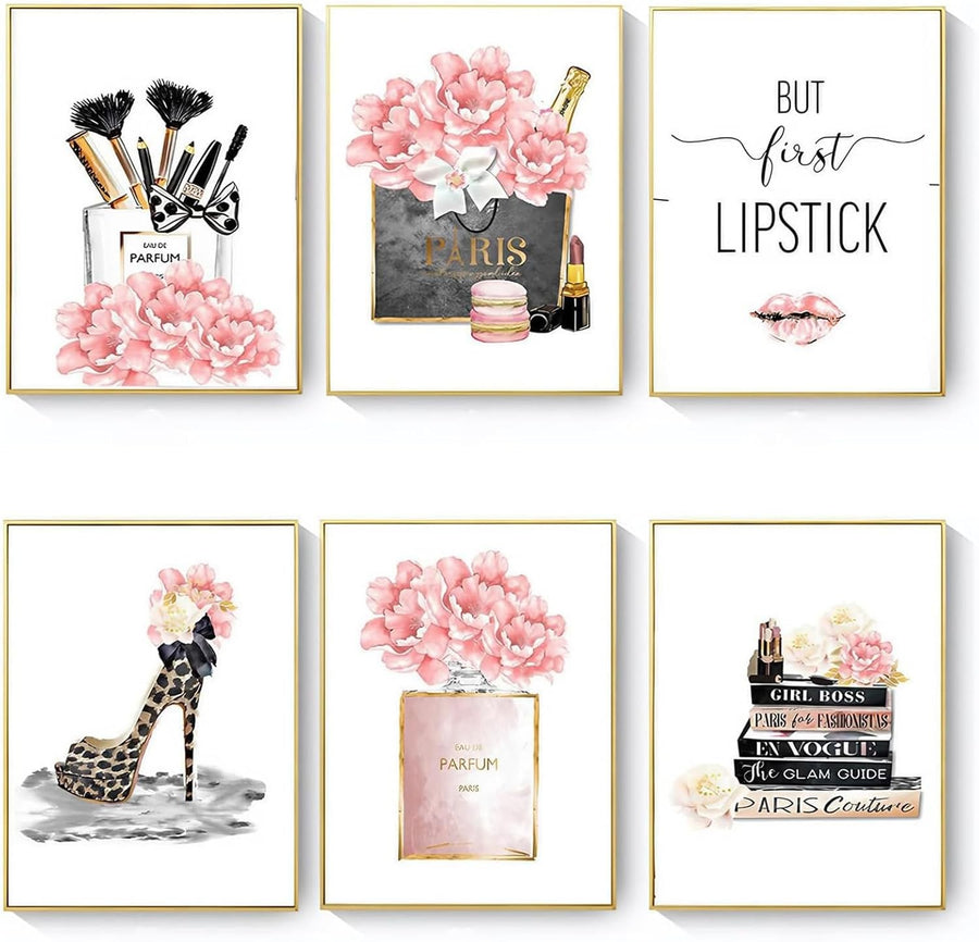 Fashion Wall Art Set of 6 Glam Makeup Prints 8x10 Unframed