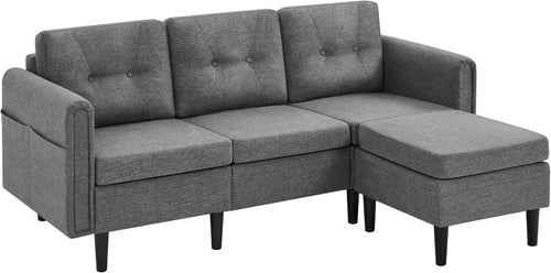 Light Gray L-Shaped Corner Sofa with Ottoman 3-Seater Chaise for Small Spaces