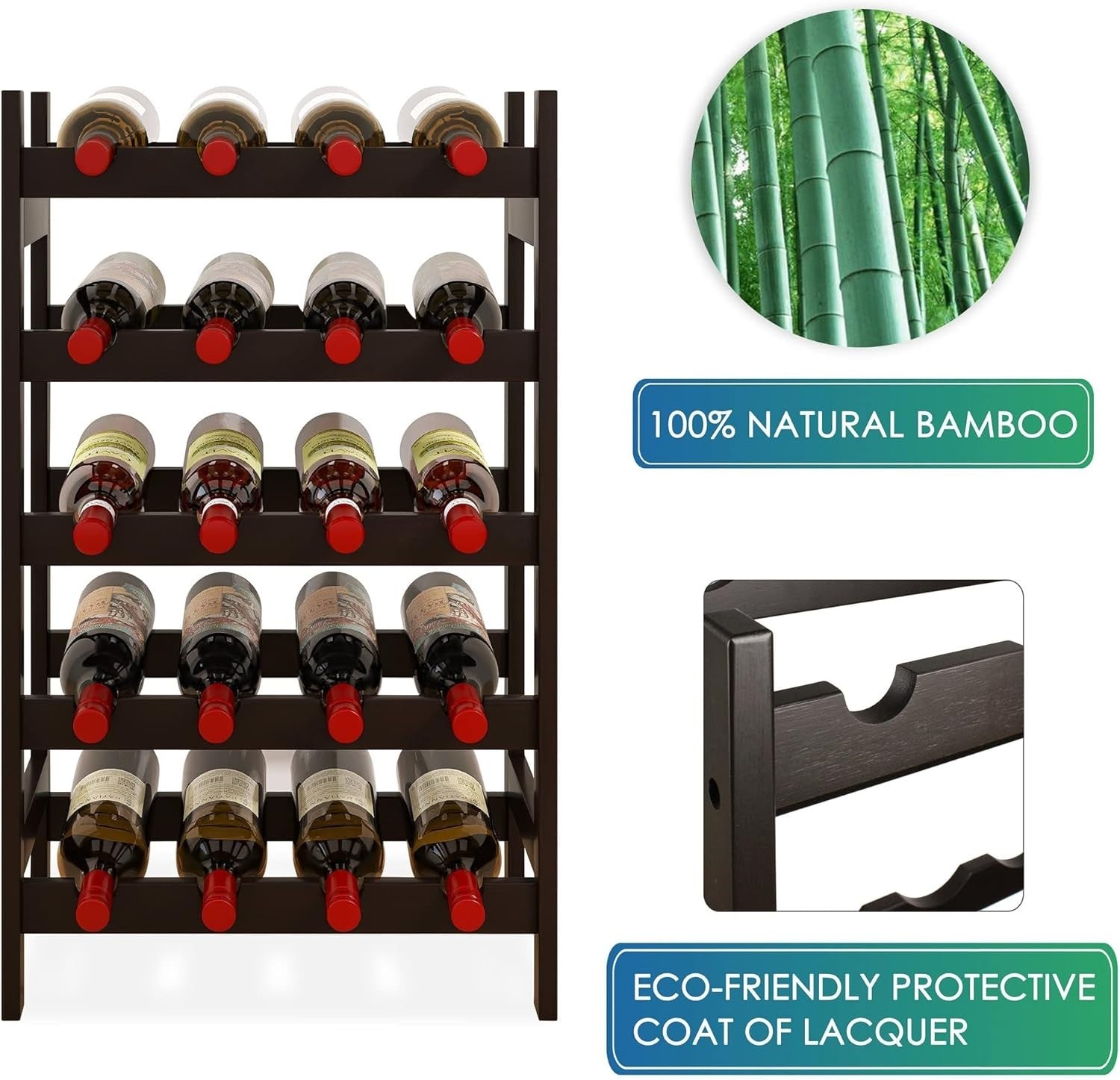 5 Tier Wooden Wine Rack 20 Bottle Storage Stand Free Standing Kitchen Pantry Bar