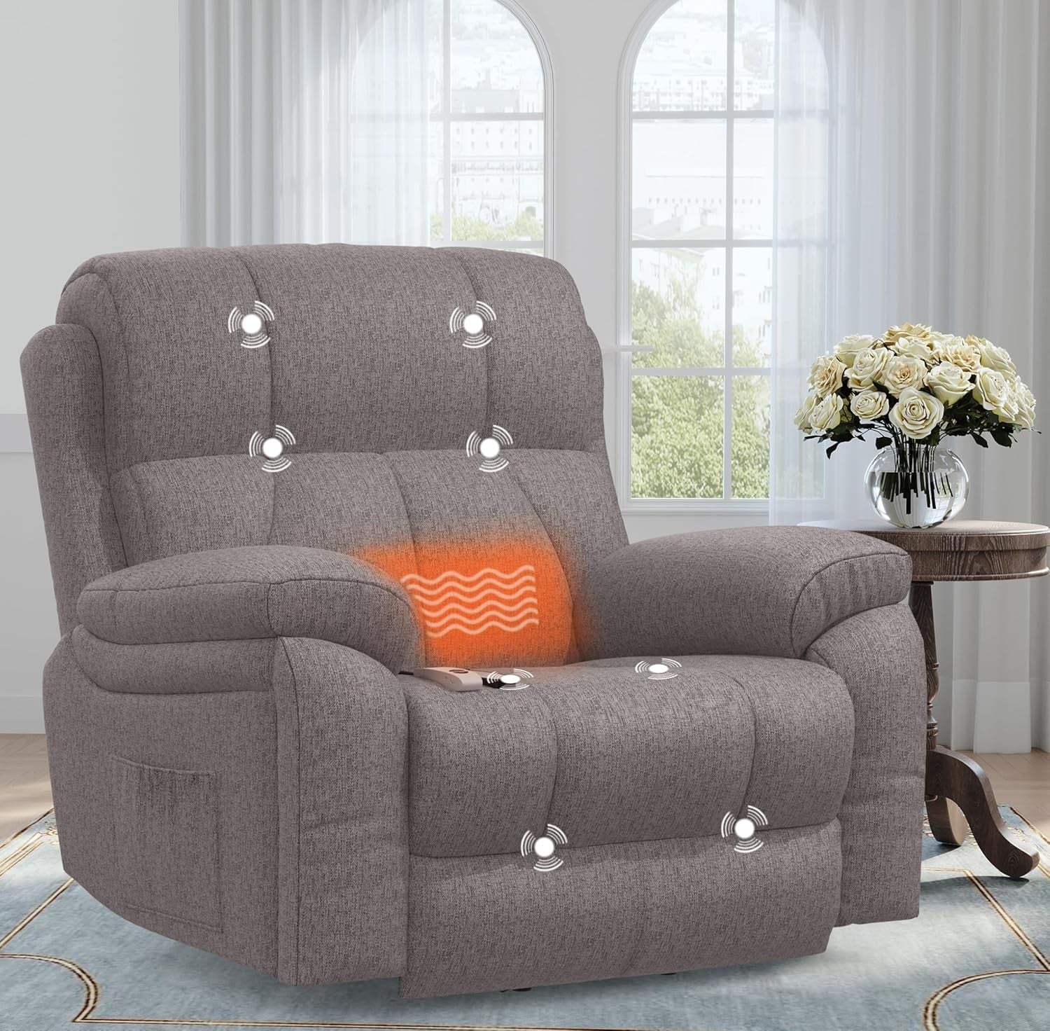 Oversized Lift Recliner Chair w/ Massage Heat USB-C Footrest for Elderly Grey