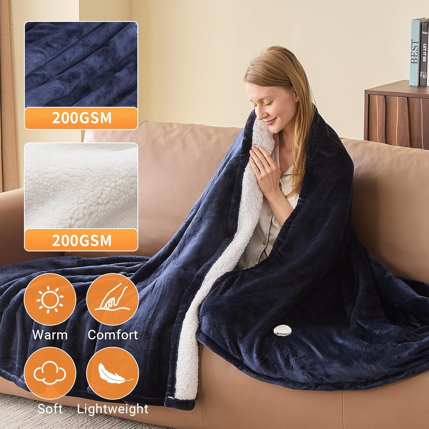 Electric Heated Blanket 130x160cm Sherpa Fleece 10 Heat Settings Timer