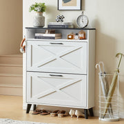 Slim White Two-Flip Door Shoe Cabinet – Space-Saving, Anti-Tip Design