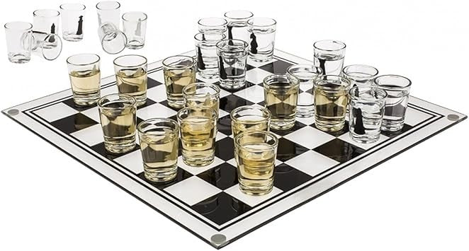 Luxury Drinking Chess Game Set with 32 Shot Glasses & 35cm Board Adults 18+