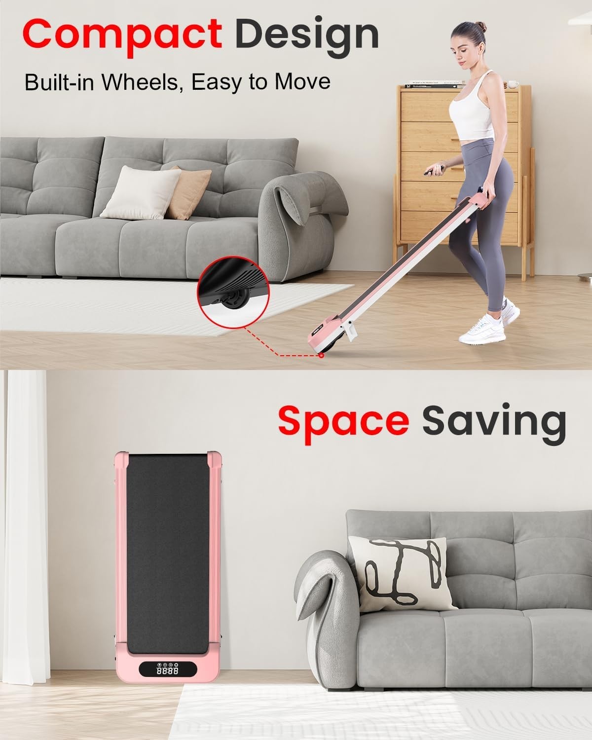Under Desk Walking Treadmill 7% Incline Compact Quiet Home Office Gym