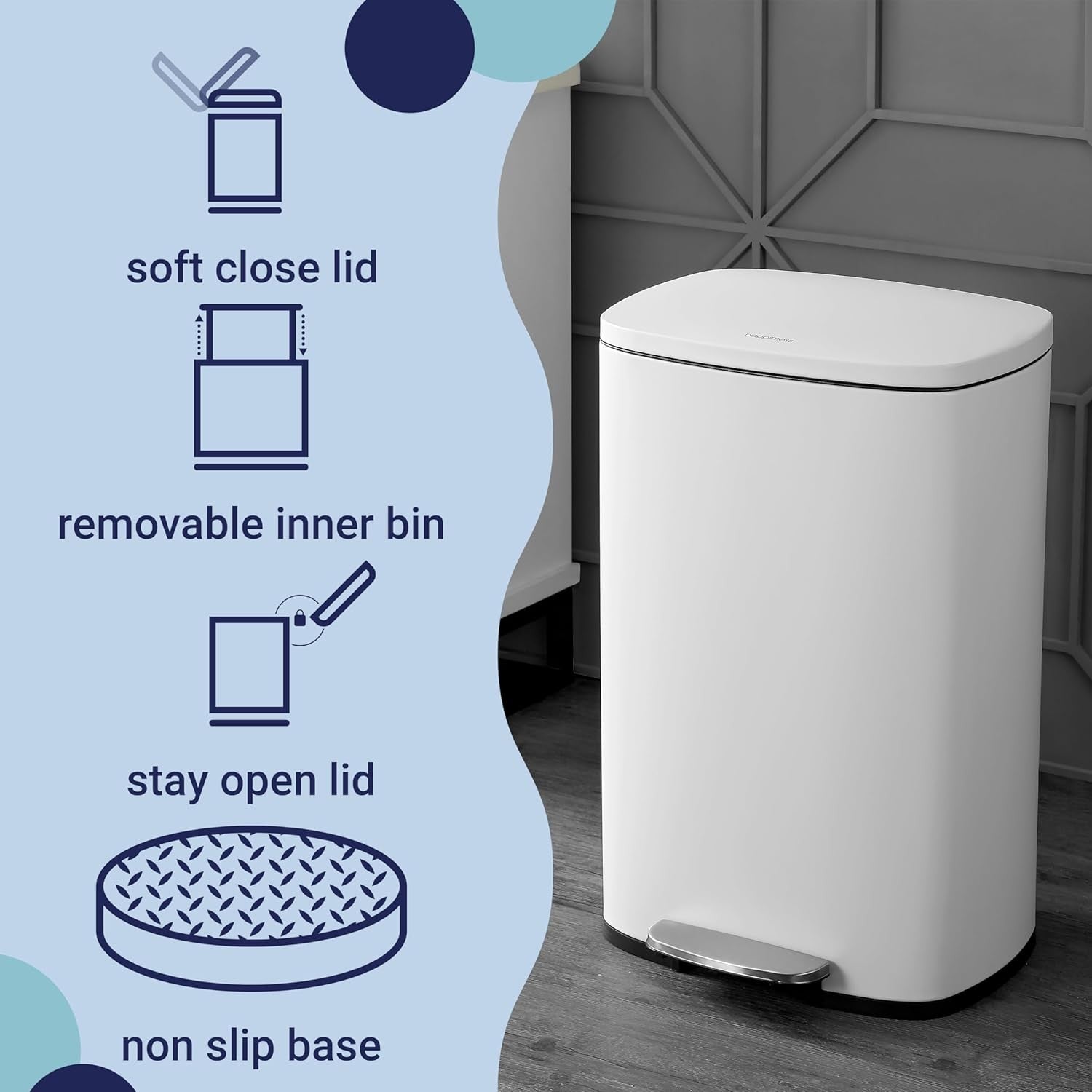 13 Gallon Kitchen Trash Can White + 1.3 Gal Mini Bin Set