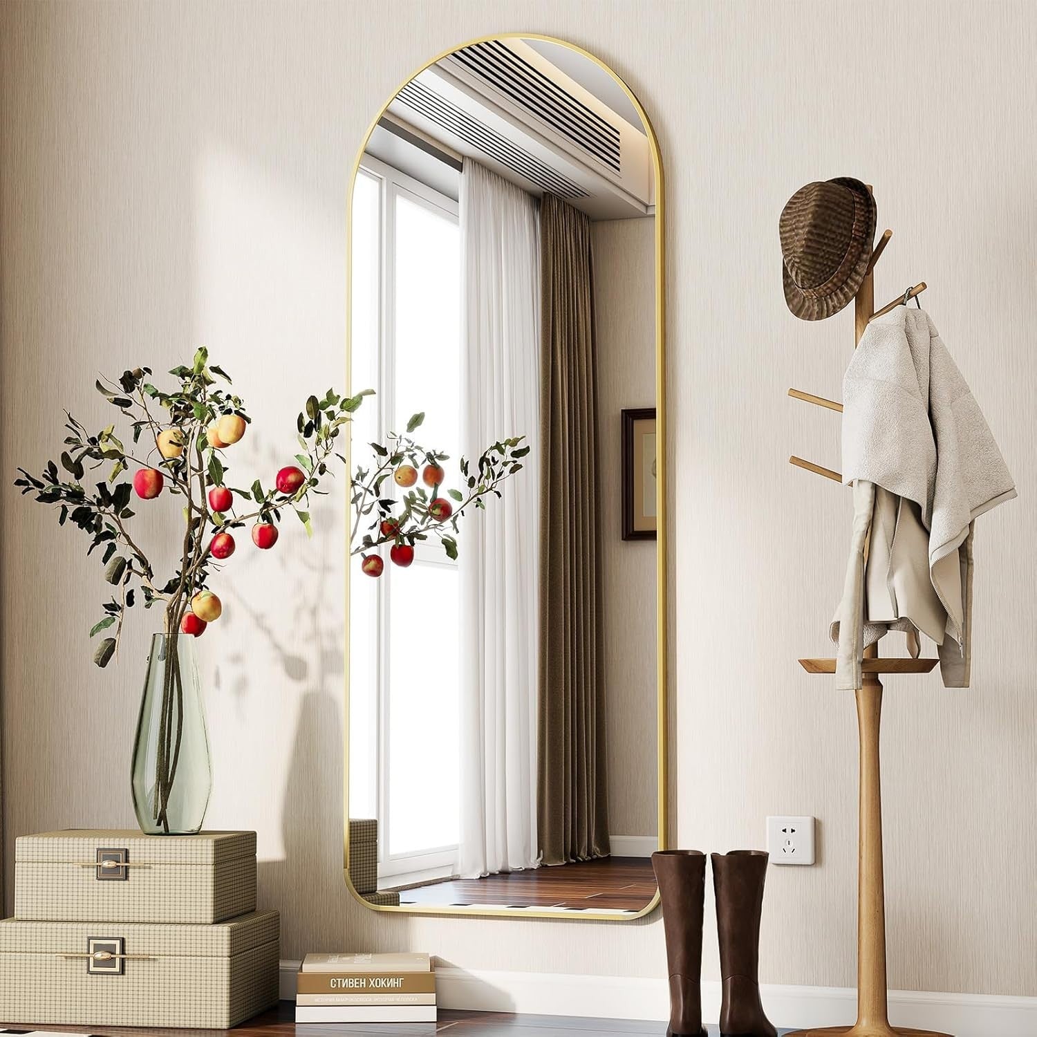 Gold Arch Full Length Mirror 165x53cm Wall Mounted or Leaning Frame