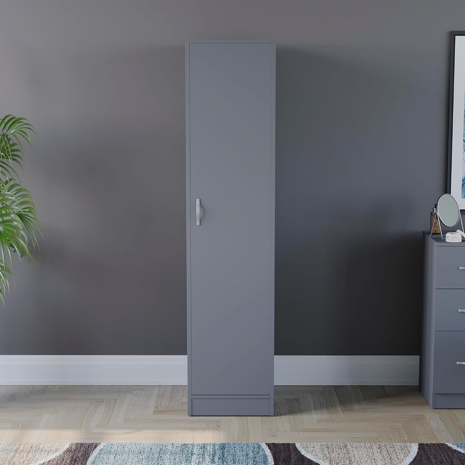 Grey 1 Door Wardrobe with Rail & Shelf Storage for Bedroom Clothes