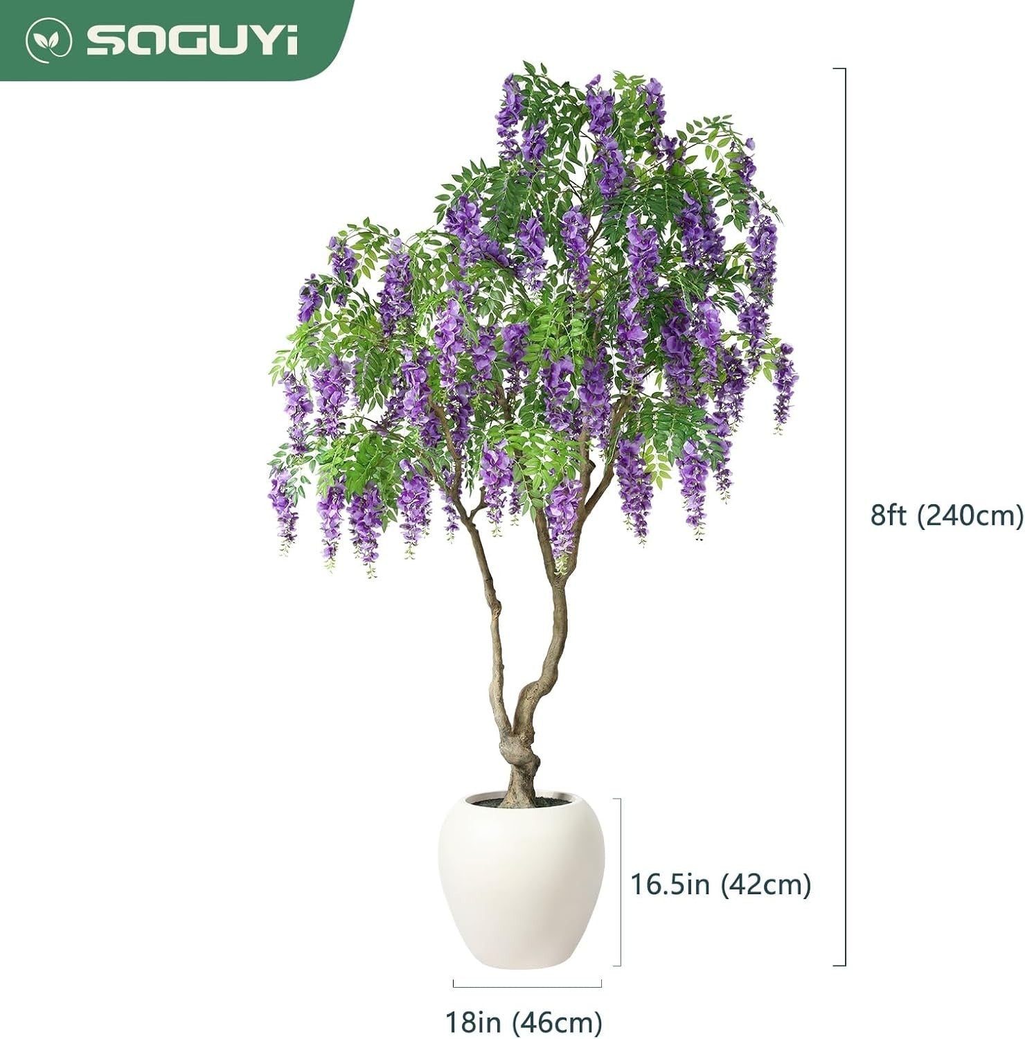 8ft Artificial Wisteria Tree in White Planter Faux Blooming Purple Indoor Decor