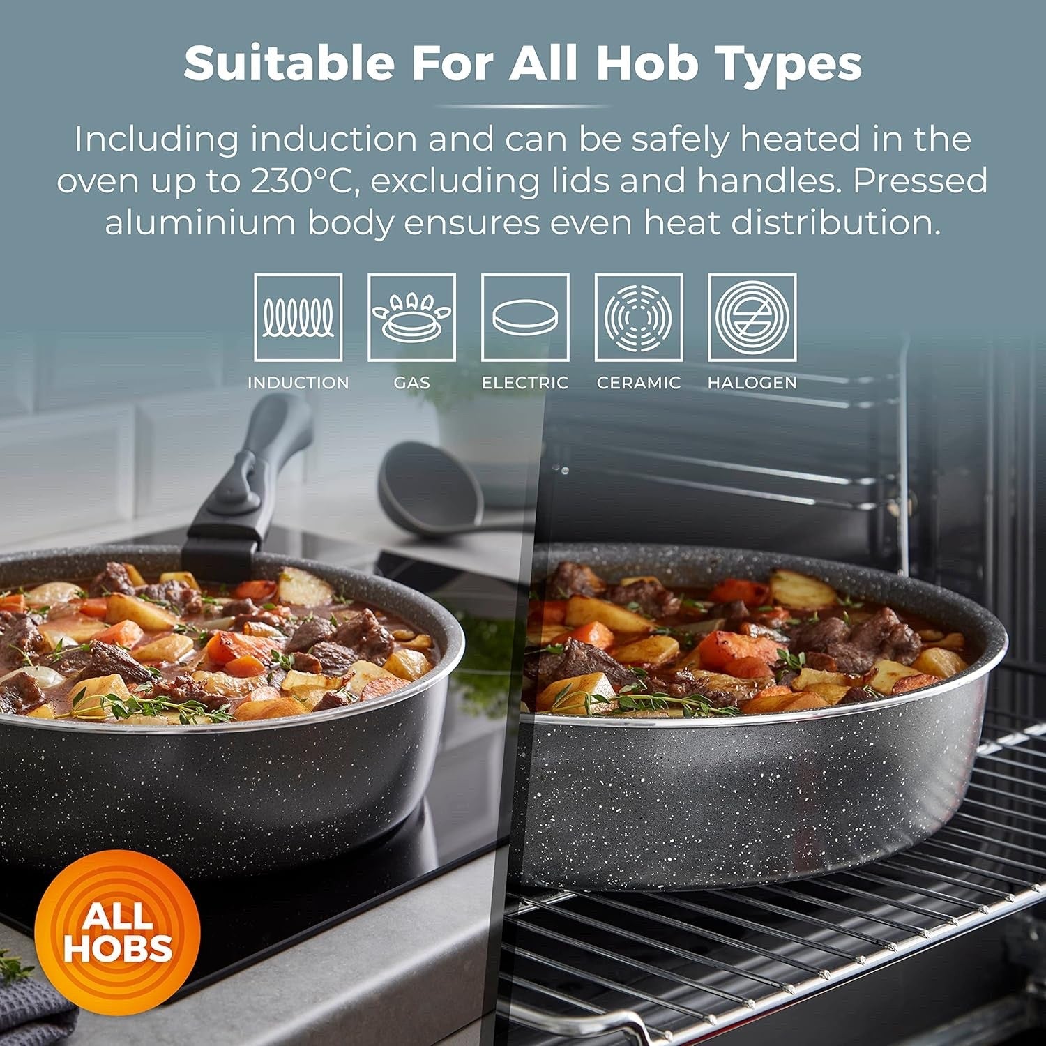13pcs Graphite Non Stick Cookware Set  Stackable Pans with Detachable Handle