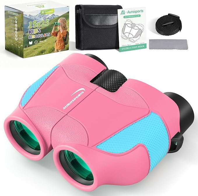 15x25 Kids Compact Binoculars Shockproof Mini Outdoor Toy Pink Bird Watching