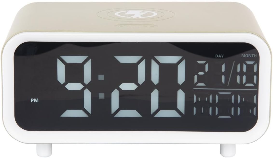 LED Alarm Clock Wireless Phone Charger Day Date Display Bedside Desk