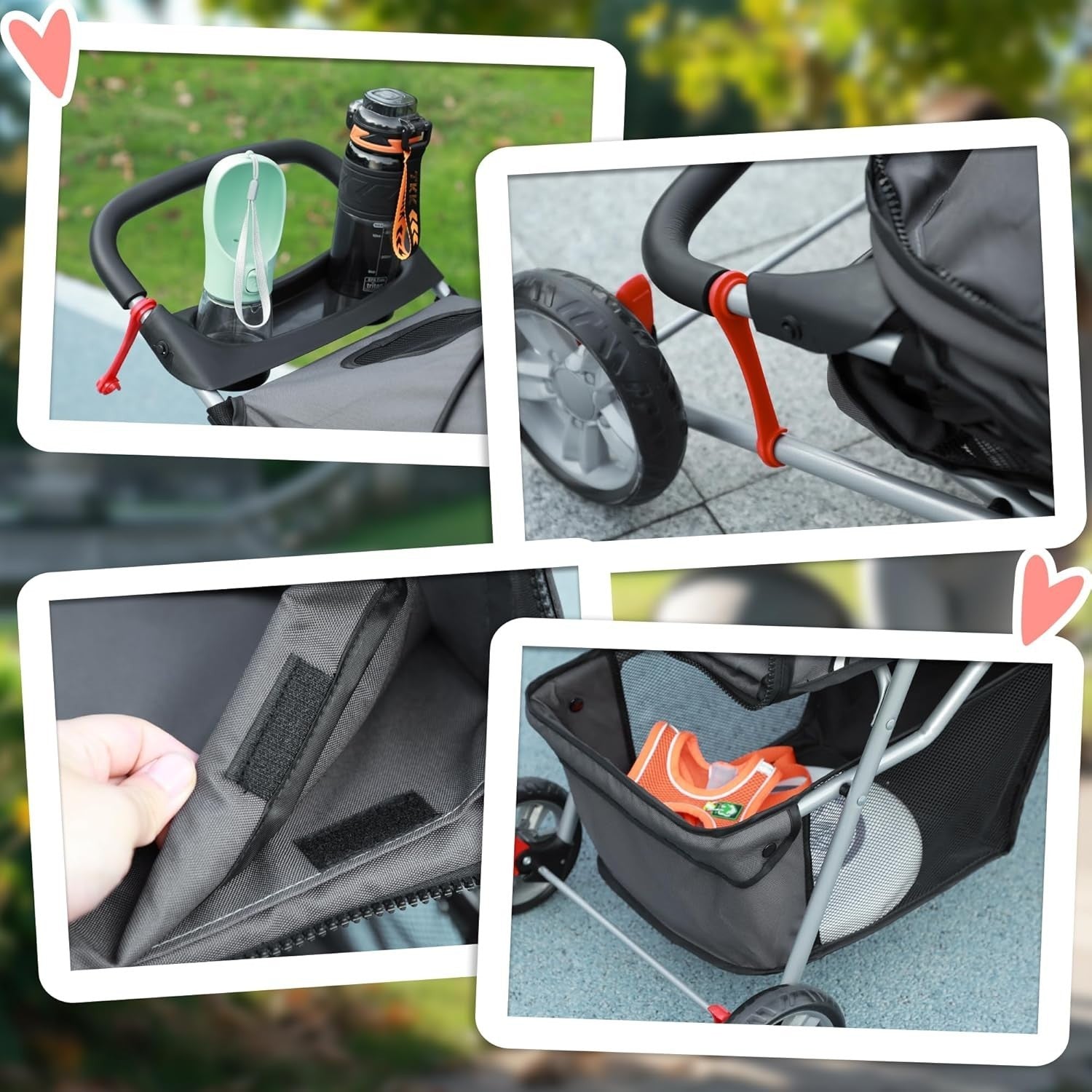Dog Stroller 3-Wheel Foldable Pet Pram Small Dogs Cats Charcoal Grey