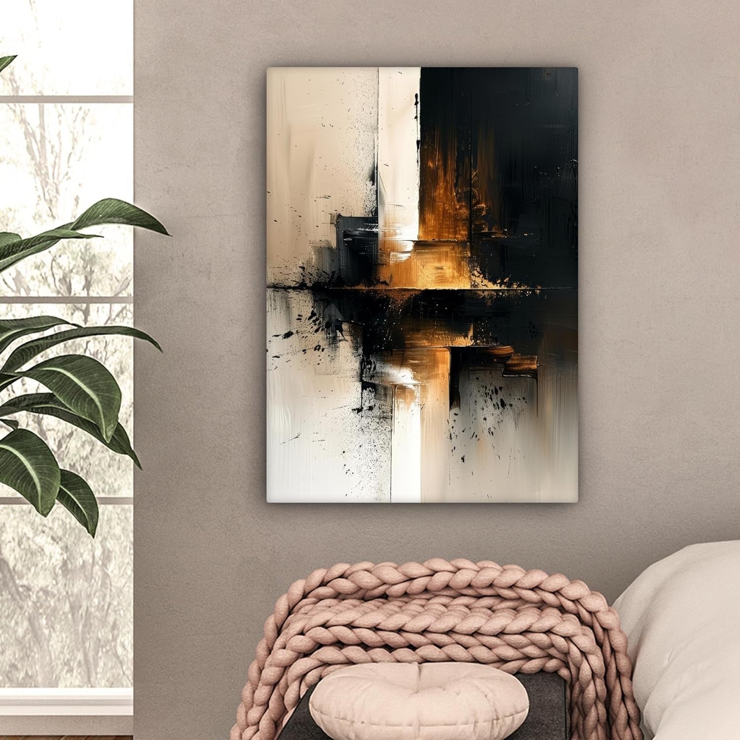 Black Gold Abstract Canvas Wall Art 50x70cm Framed Luxury
