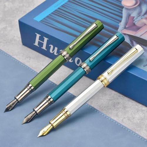 Luxury Metal Fountain Pen Extra Fine Black Nib Green Gift Case Set