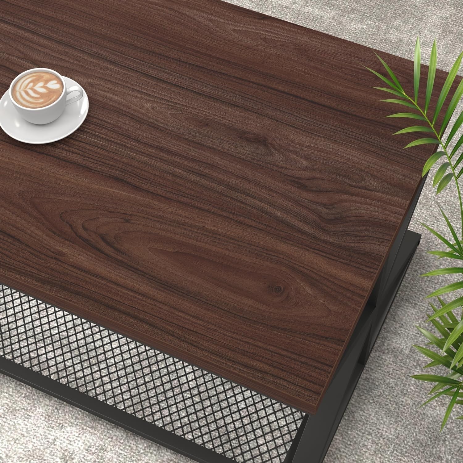 Walnut Coffee Table with Storage Shelf – Industrial 2-Tier Metal Frame 120cm