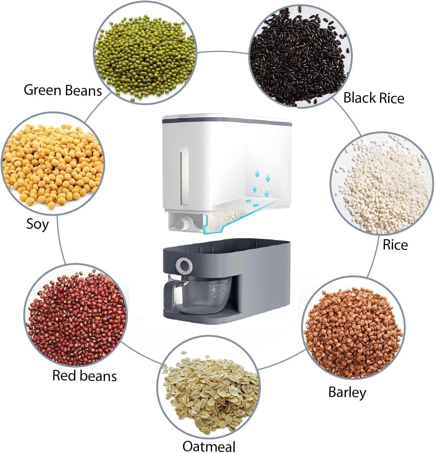 10KG Rice Dispenser Sealed Grain Storage Container with Measuring Bowl