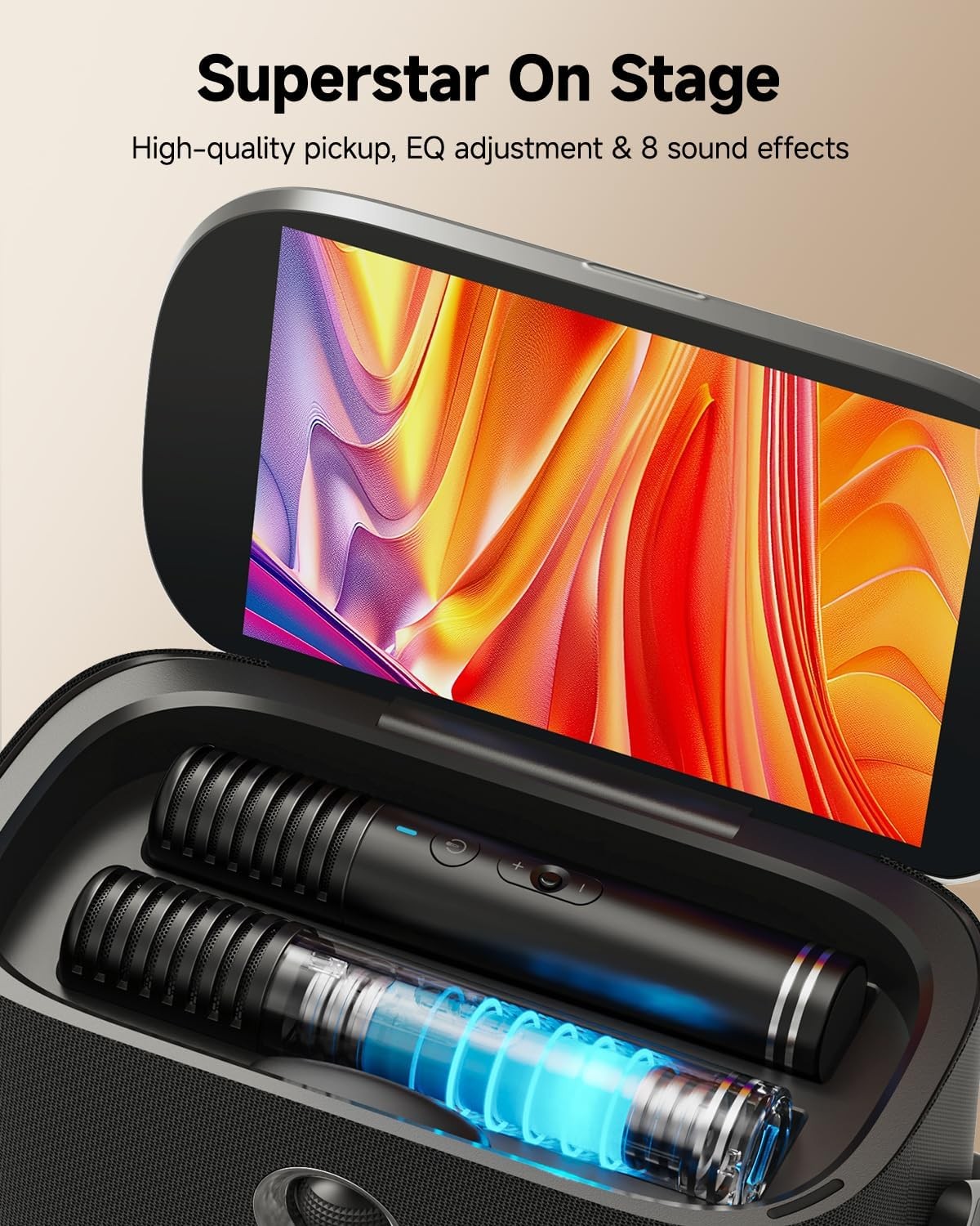 Karaoke Machine with Screen 2 Wireless Mics 140W Bluetooth Speaker