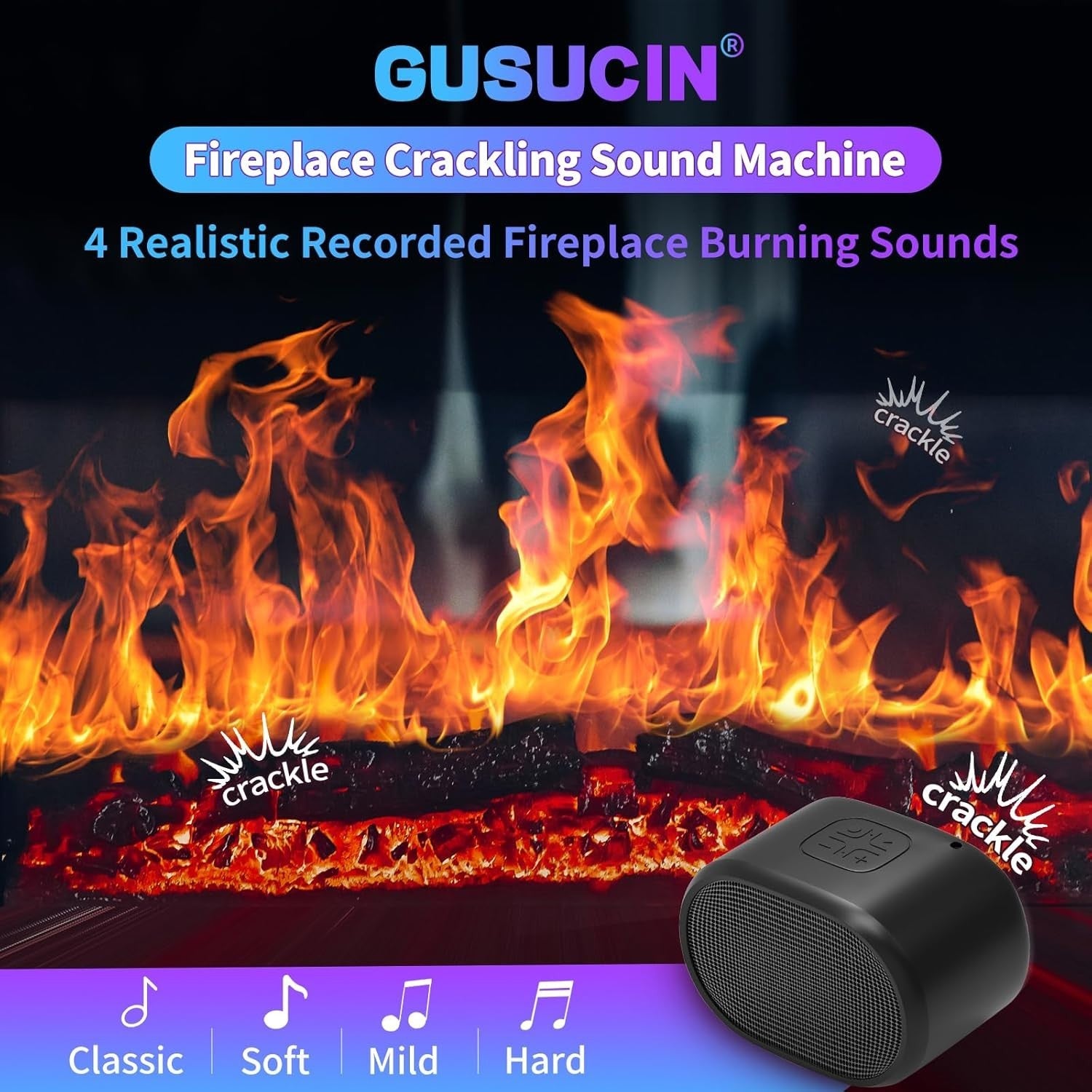 Fireplace Crackling Sound Machine, Realistic Electric Fire Sound Box, Rechargeab