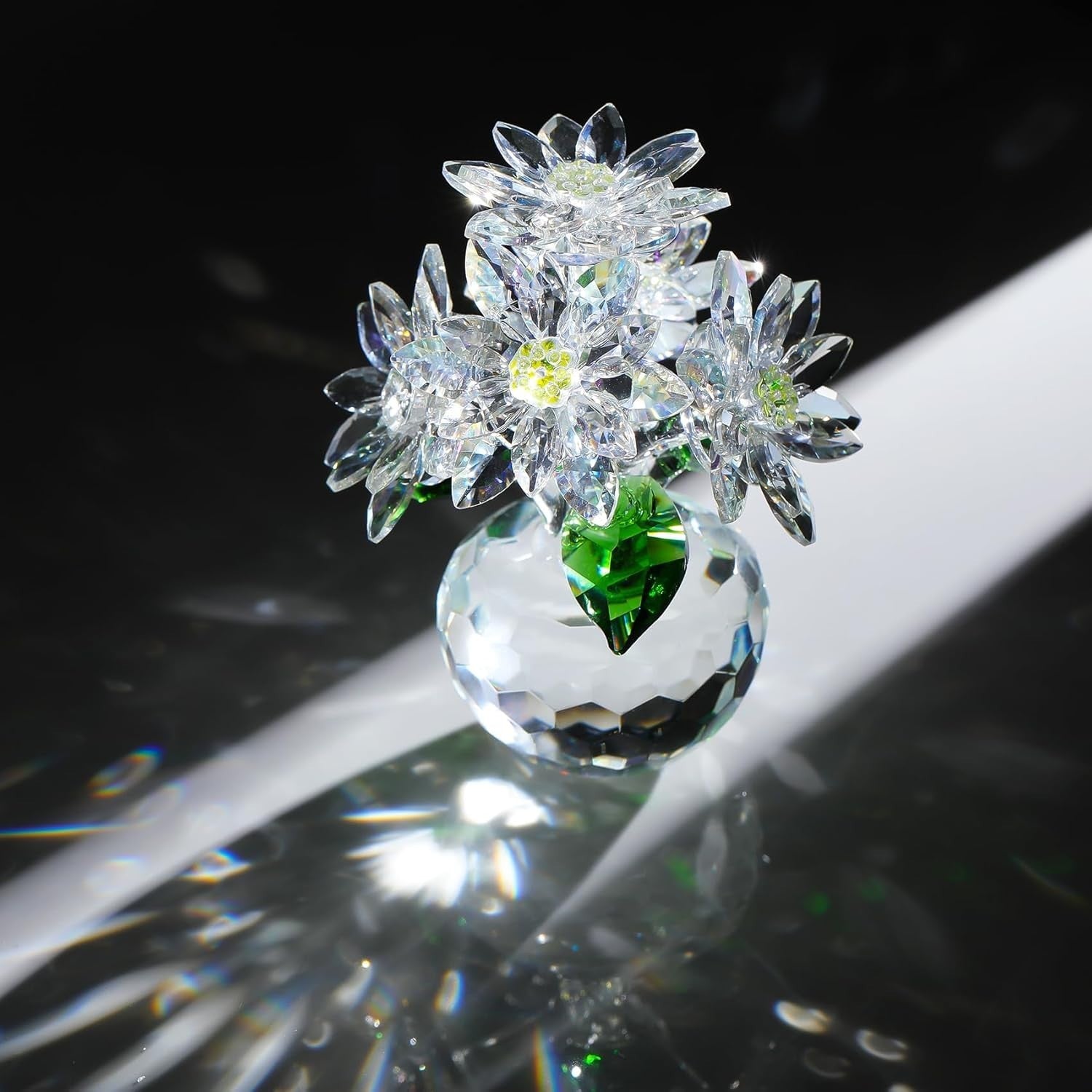 Crystal Clear Daisy Bouquet Glass Ornament Gift Decor Paperweight Flower 10cm