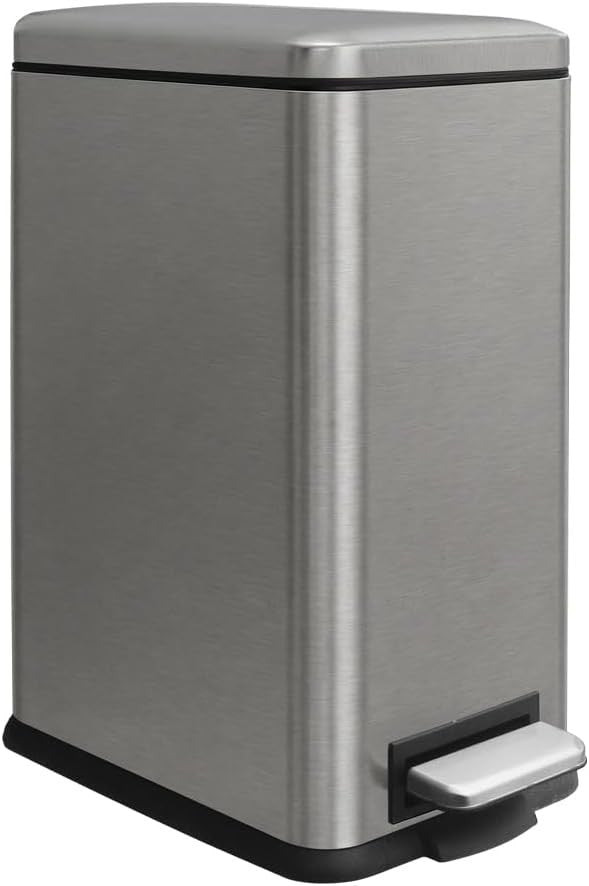 17L Stainless Steel Pedal Bin Slim Bathroom Kitchen Soft Close Grey