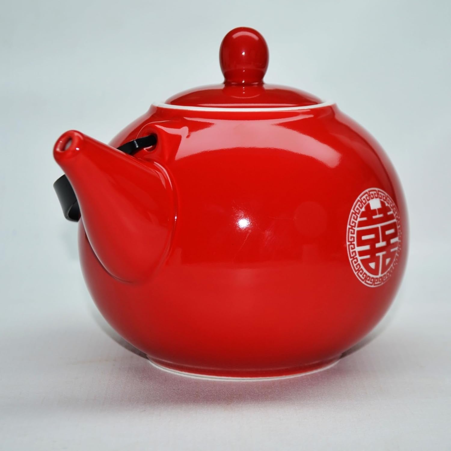 28oz Chinese Porcelain Teapot Red Double Happiness Tea Pot Handle