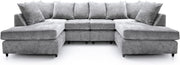 U-Shaped Sofa Light Grey Chenille w/ Cushions + Footstool | 280x164x90cm Modern