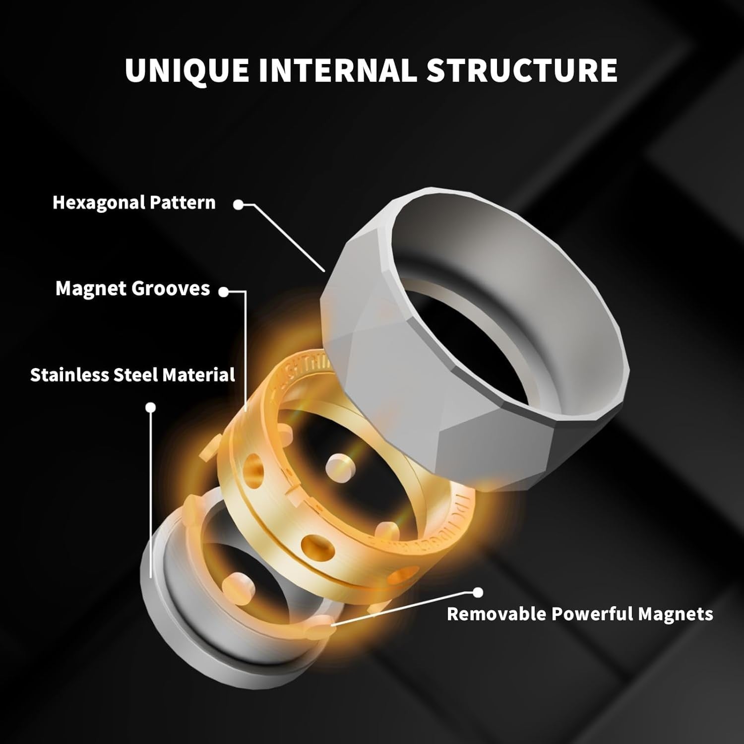 Stainless Steel Fidget Ring Anxiety Relief EDC Spinner Focus Toy