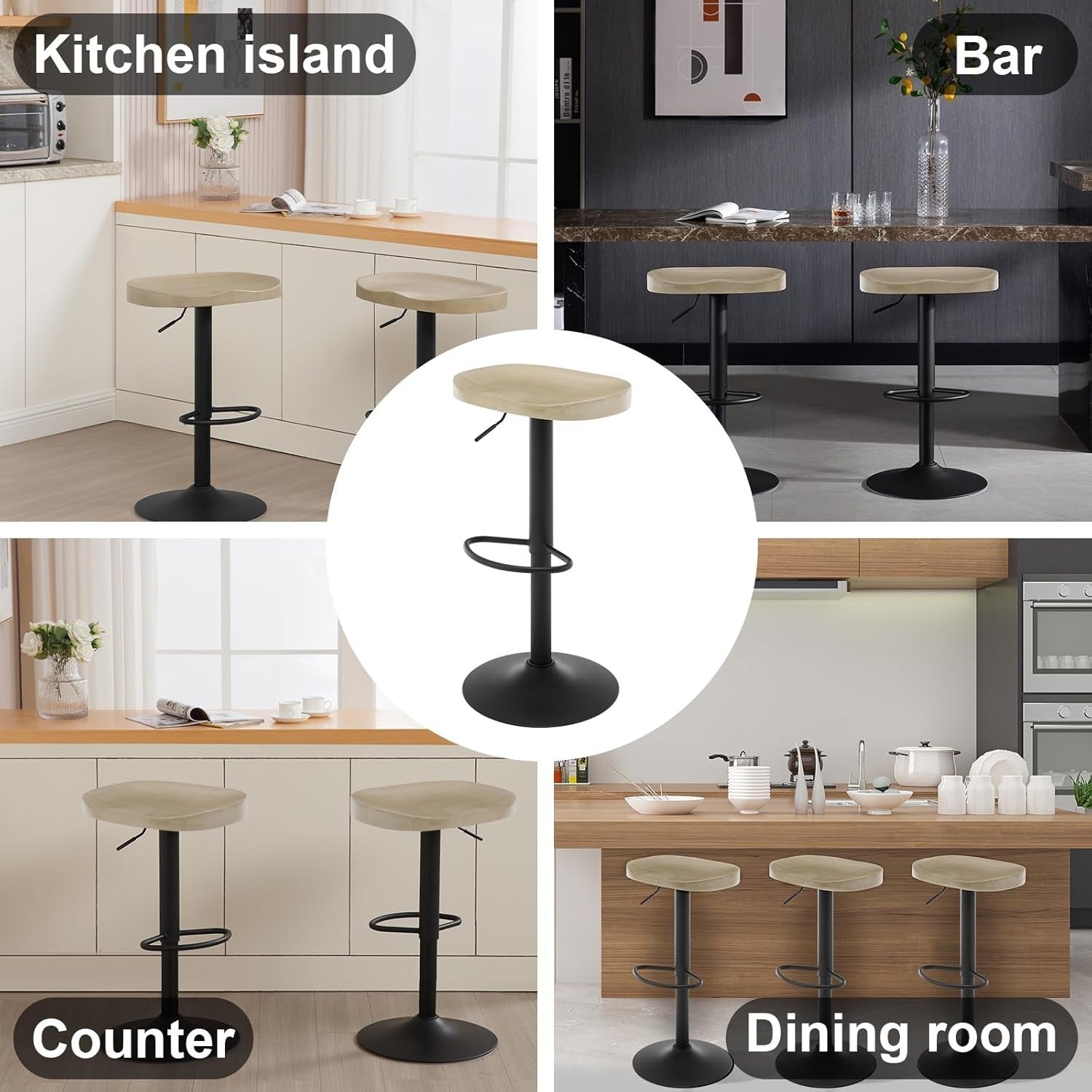 Set of 2 Light Wood Effect Swivel Bar Stools Adjustable Height Saddle Seat